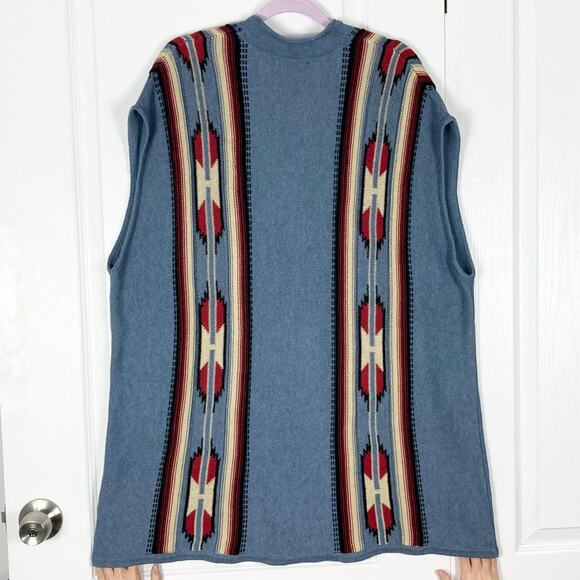NWOT CHAPS Ralph Lauren Cardigan Sweater Vest 2X Aztec Open Blue Sleeveless 2Pkt - Picture 4 of 12